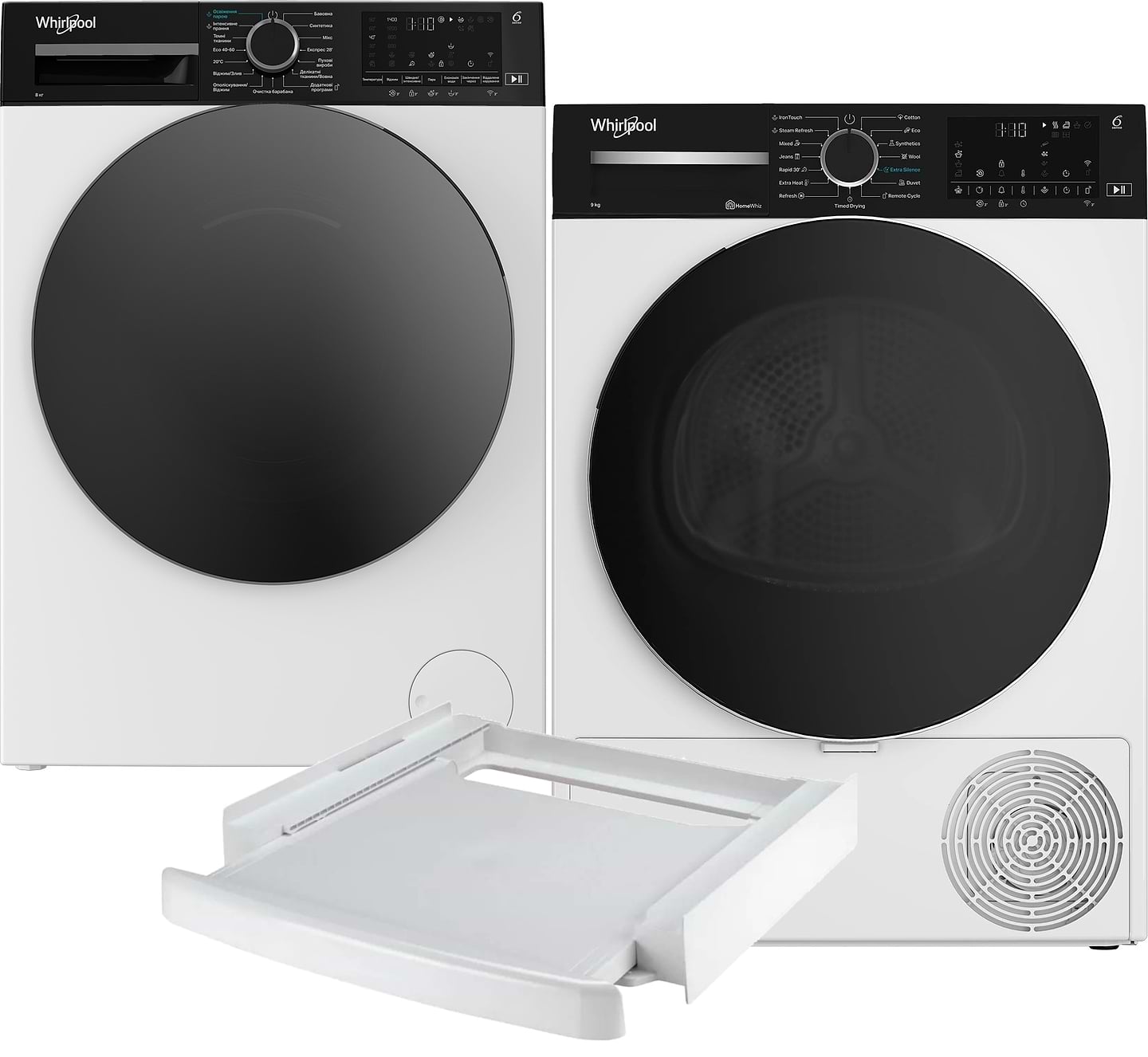 Комплект техніки Whirlpool Пральна машина з фронтальним завантаженням + Сушильна машина + Комплект кріплень для встановлення в колону Whirlpool WAM 81WB UA + WP B9X WBS UA + SKS101 White